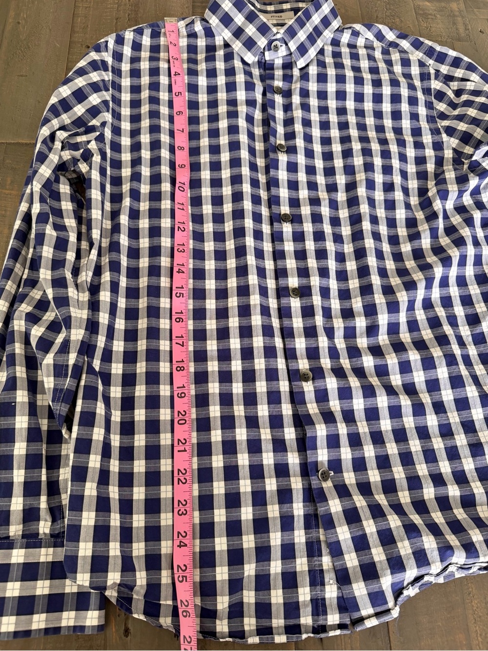 Express Men's Fitted Long Sleeve Button Up Shirt Blue White Gingham Plaid M - Picture 7 of 9